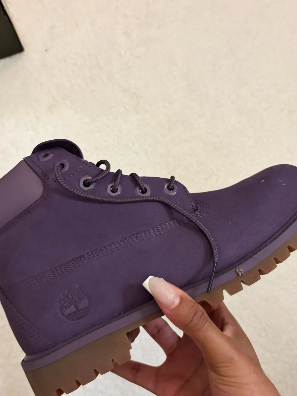 Timberland Lavender Nubuck Lace-Up Boots with Tan Lug Sole